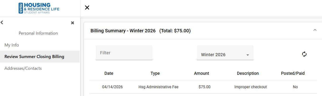 Example of what an appealable bill might look like. This example shows an administrative fee of $75.00 for an improper checkout.